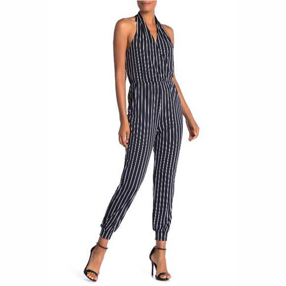 Superfoxx Pants - Superfoxx Sleeveless Halter Stripe Romper Jumpsuit